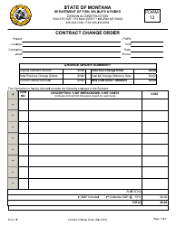 Document preview: Form 13 Contract Change Order - Montana
