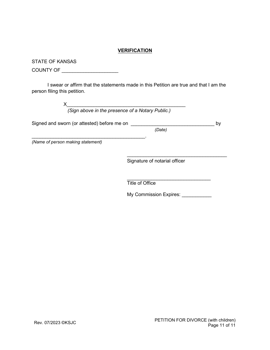 Petition for Divorce (With Children) - Kansas, Page 11