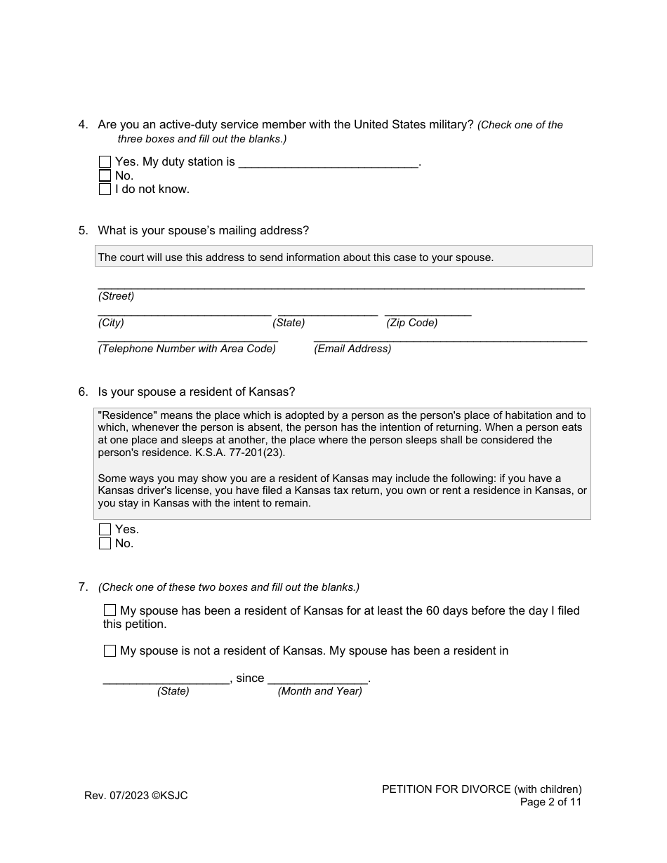 Petition for Divorce (With Children) - Kansas, Page 2