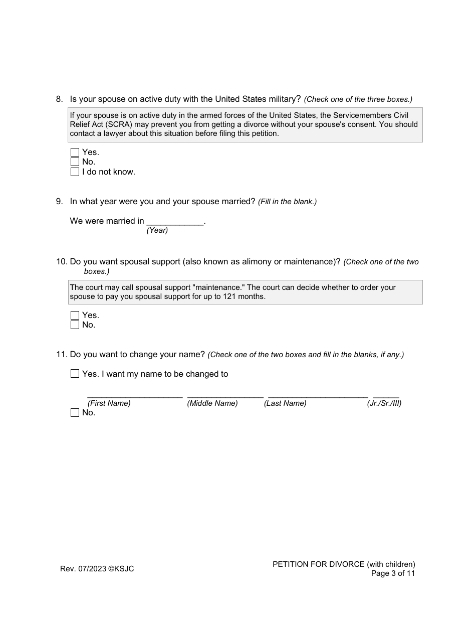 Petition for Divorce (With Children) - Kansas, Page 3