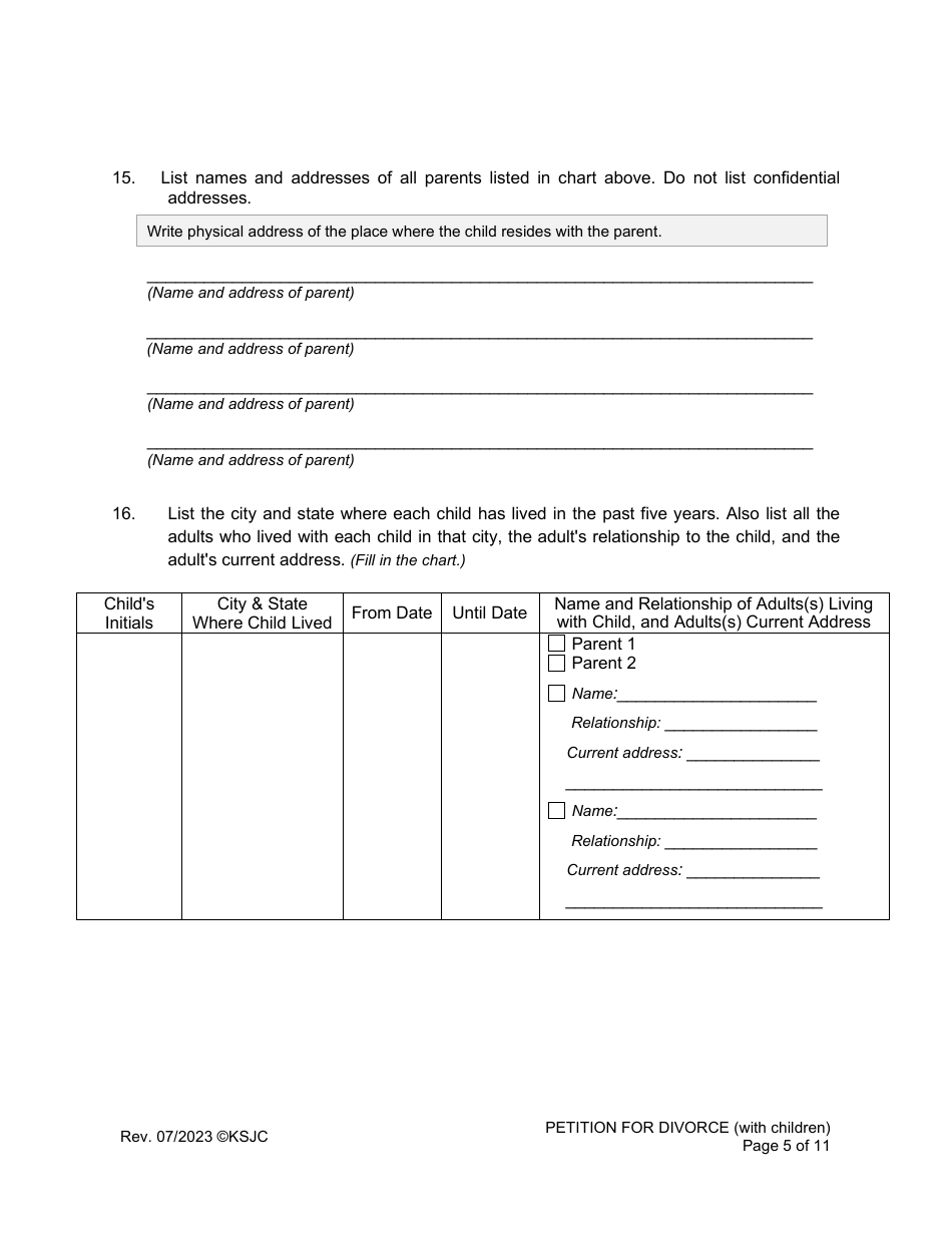 Petition for Divorce (With Children) - Kansas, Page 5