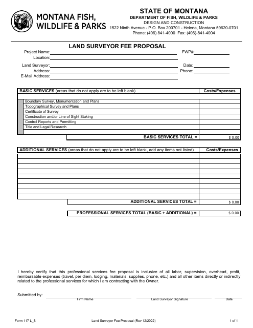 Form 117 L_S Land Surveyor Fee Proposal - Montana