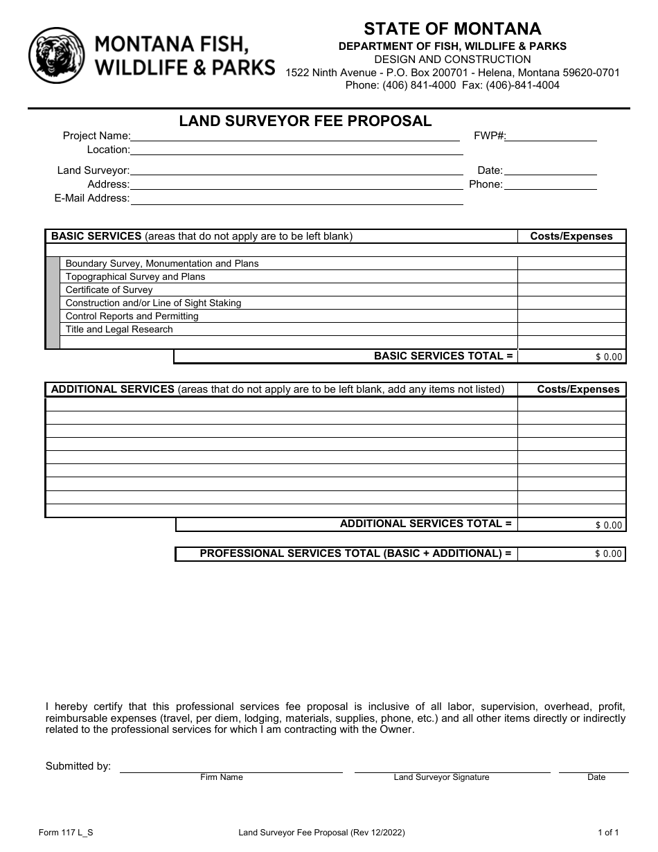 Form 117 L_S Land Surveyor Fee Proposal - Montana, Page 1