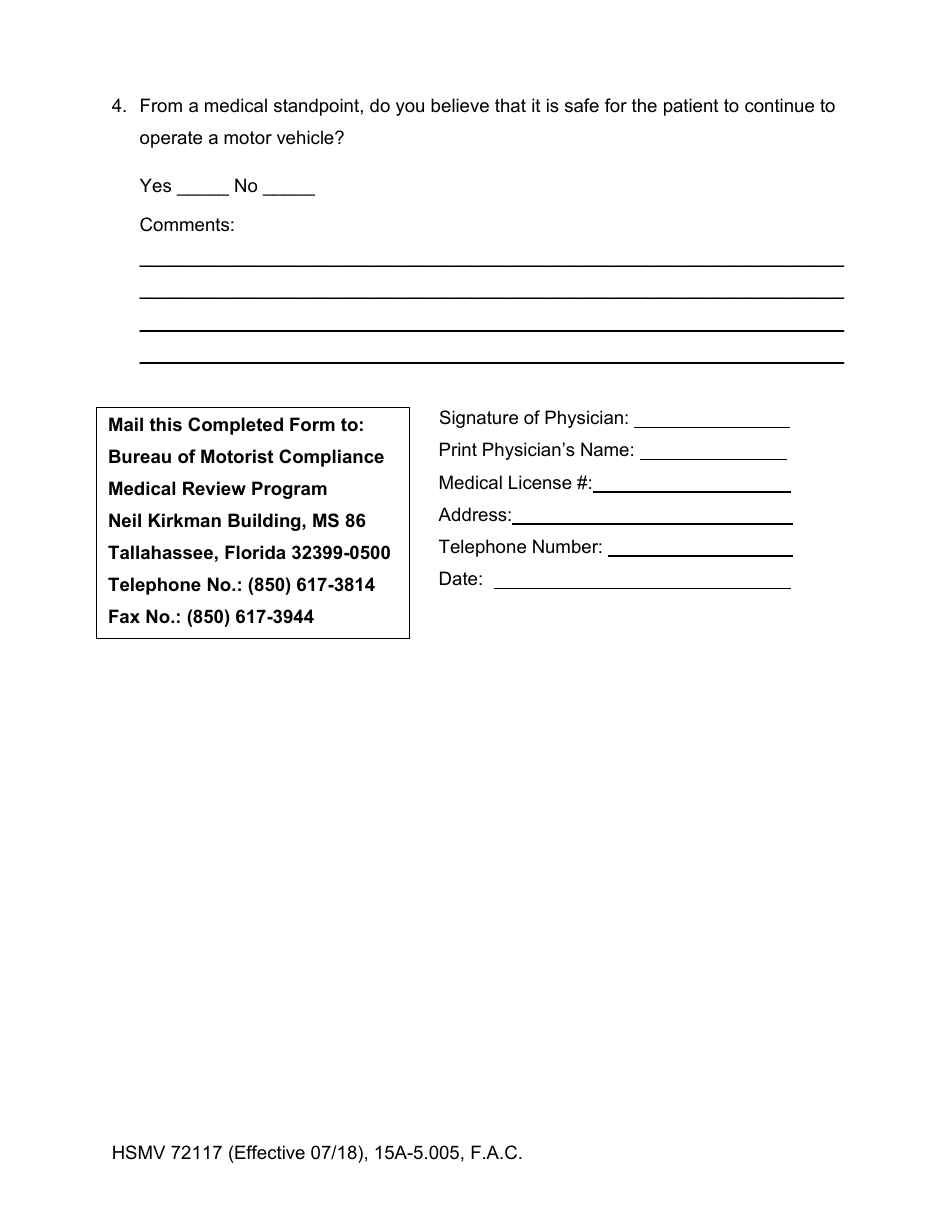 Form HSMV72117 Loss of Consciousness Follow-Up Form - Florida, Page 2