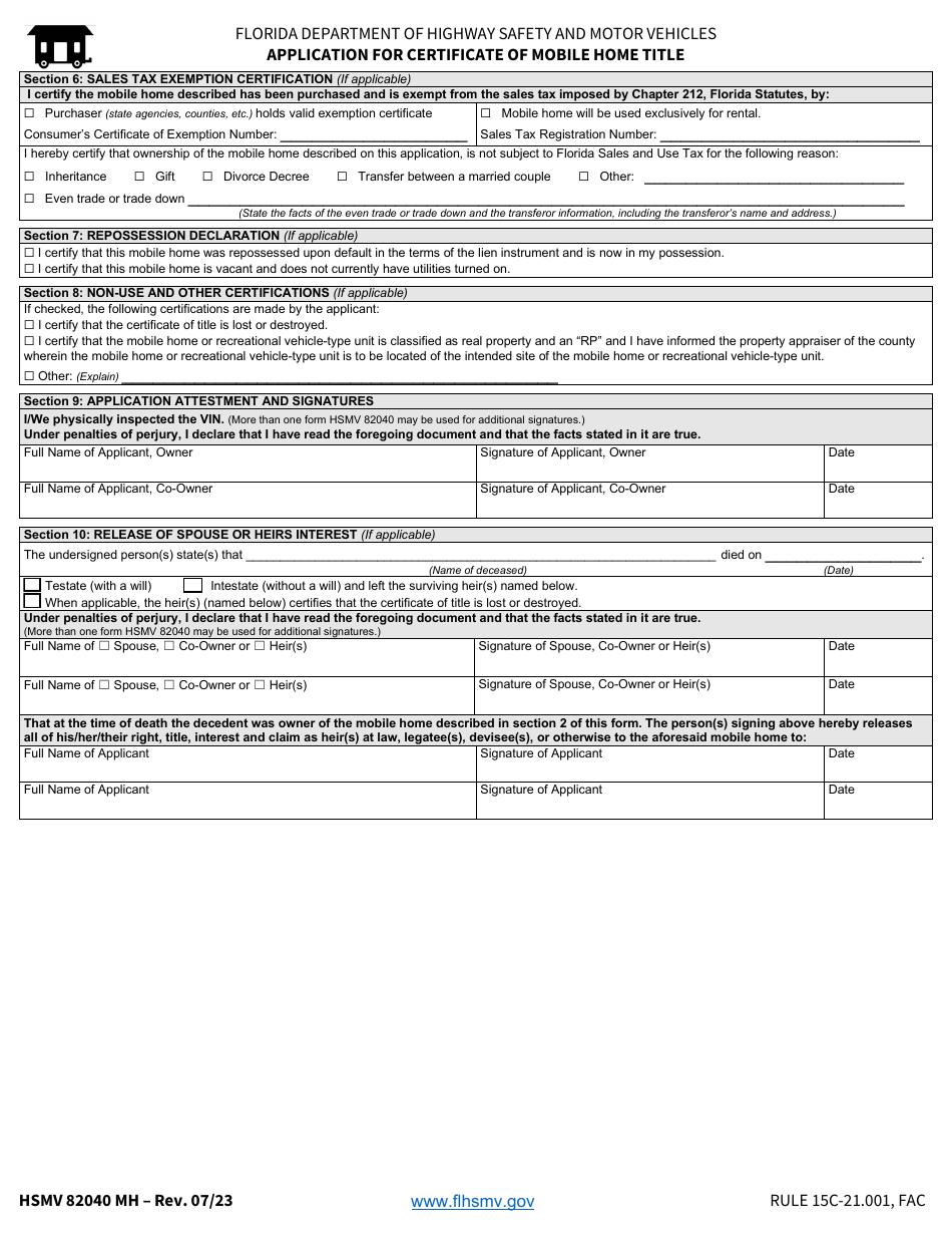 Form HSMV82040 MH - Fill Out, Sign Online and Download Fillable PDF ...