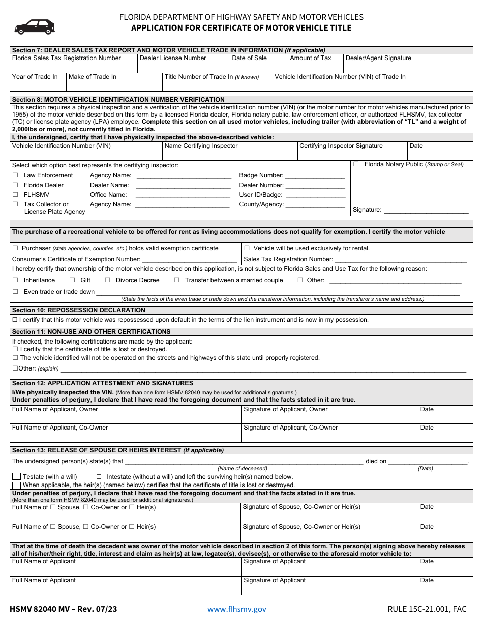 Form HSMV82040 MV - Fill Out, Sign Online and Download Fillable PDF ...