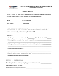 Document preview: Form HSMV72423 Medical Report - Florida