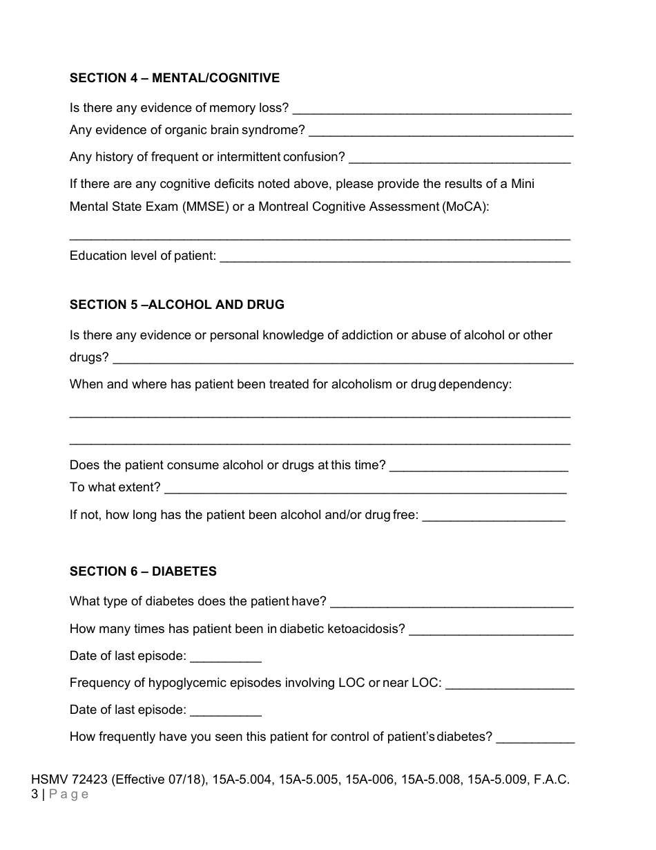 Form HSMV72423 Medical Report - Florida, Page 3