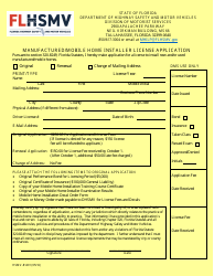 Document preview: Form HSMV-81401 Manufactured/Mobile Home Installer License Application - Florida