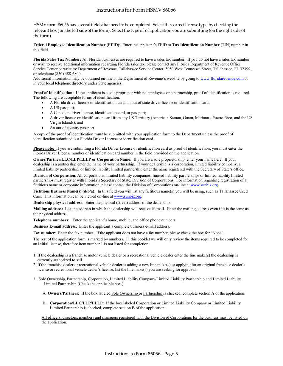 Form HSMV86056 Application for a License as a Motor Vehicle, Mobile Home or Recreational Vehicle Dealer - Florida, Page 11