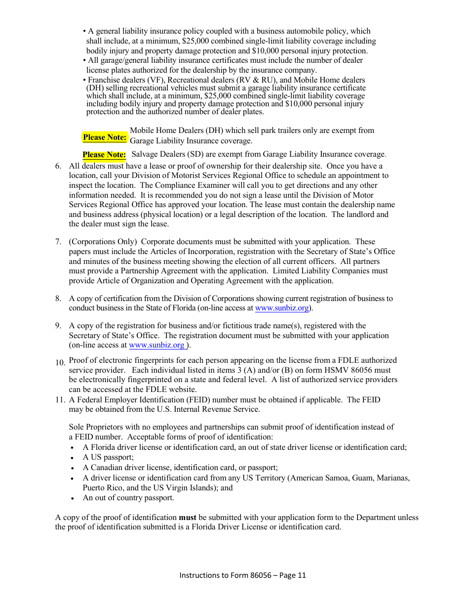 Form HSMV86056 Application for a License as a Motor Vehicle, Mobile Home or Recreational Vehicle Dealer - Florida, Page 17