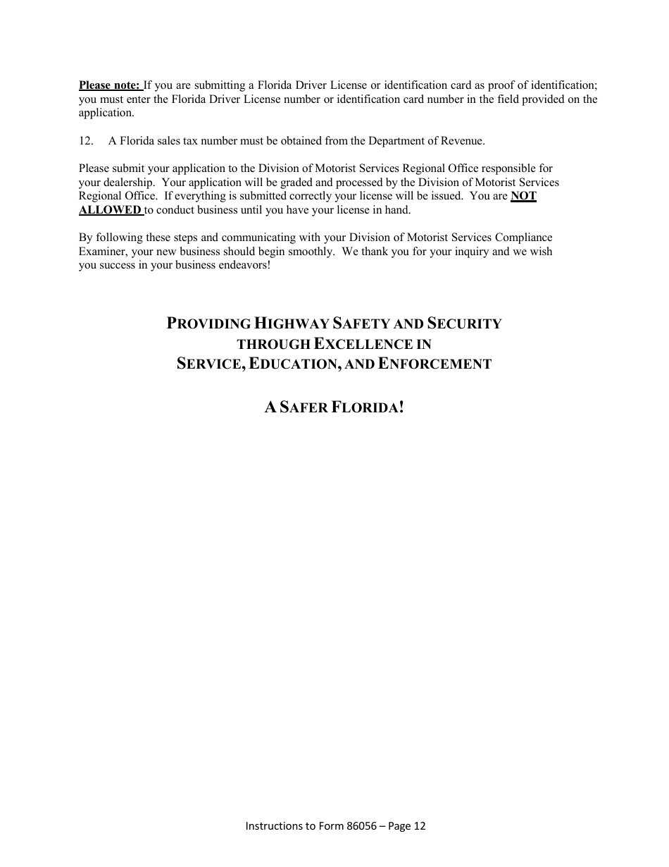Form HSMV86056 Application for a License as a Motor Vehicle, Mobile Home or Recreational Vehicle Dealer - Florida, Page 18