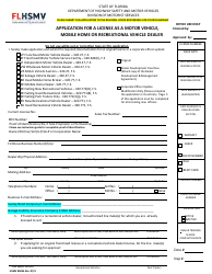 Form HSMV86056 Application for a License as a Motor Vehicle, Mobile Home or Recreational Vehicle Dealer - Florida