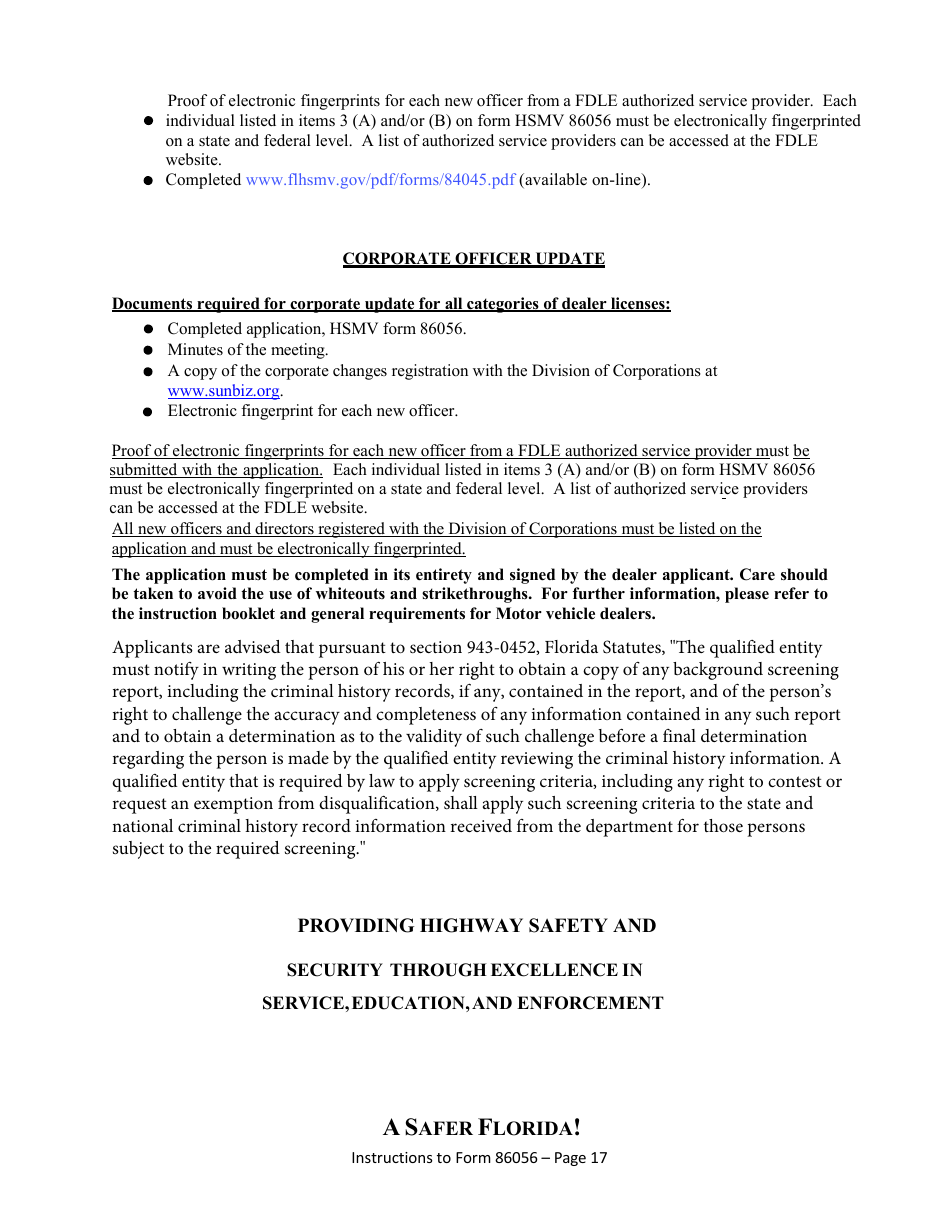 Form HSMV86056 Application for a License as a Motor Vehicle, Mobile Home or Recreational Vehicle Dealer - Florida, Page 23