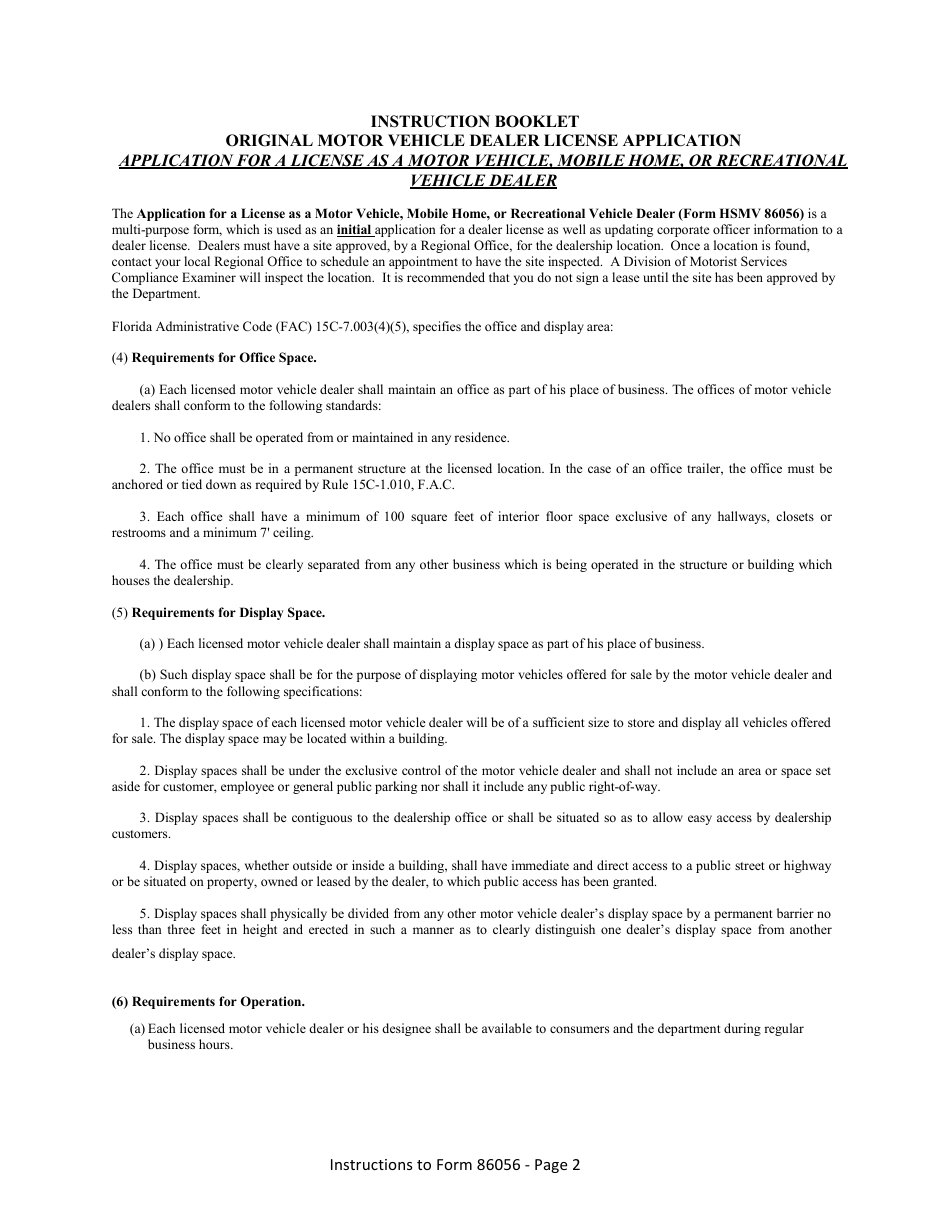 Form HSMV86056 Application for a License as a Motor Vehicle, Mobile Home or Recreational Vehicle Dealer - Florida, Page 8