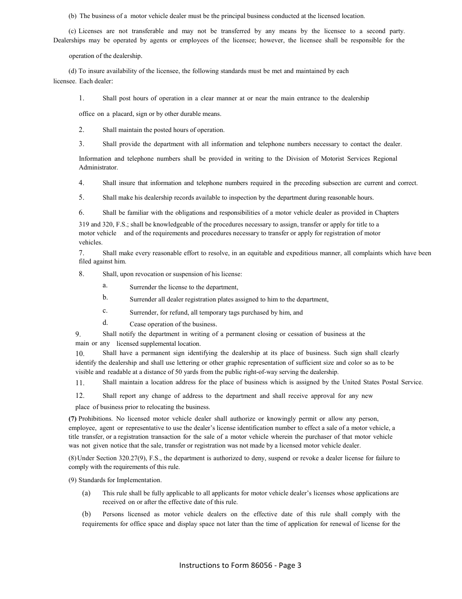 Form HSMV86056 Application for a License as a Motor Vehicle, Mobile Home or Recreational Vehicle Dealer - Florida, Page 9