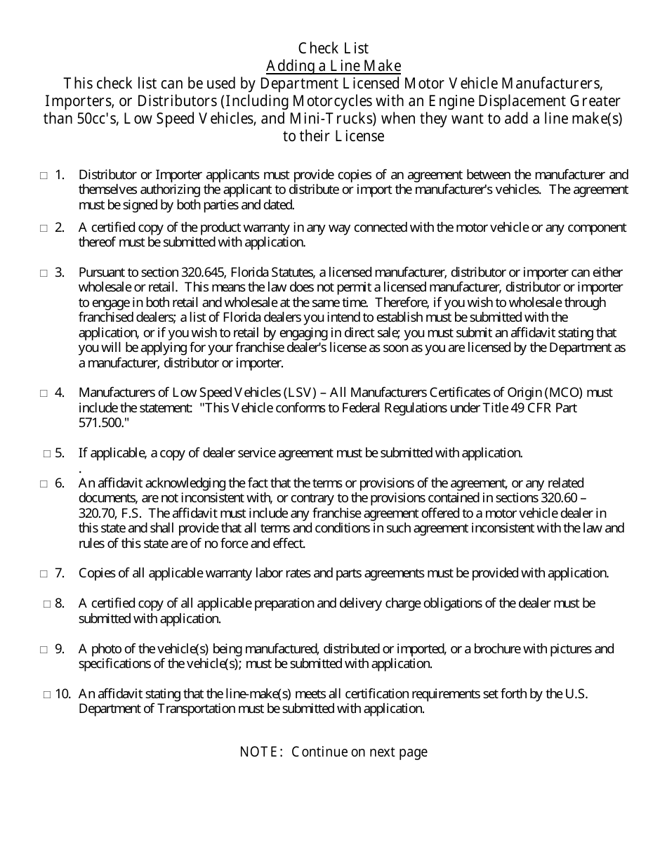 Form HSMV84256 Application for a License as a Motor Vehicle or Recreational Vehicle Manufacturer, Importer, or Distributor or a Mobile Home Manufacturer - Florida, Page 27