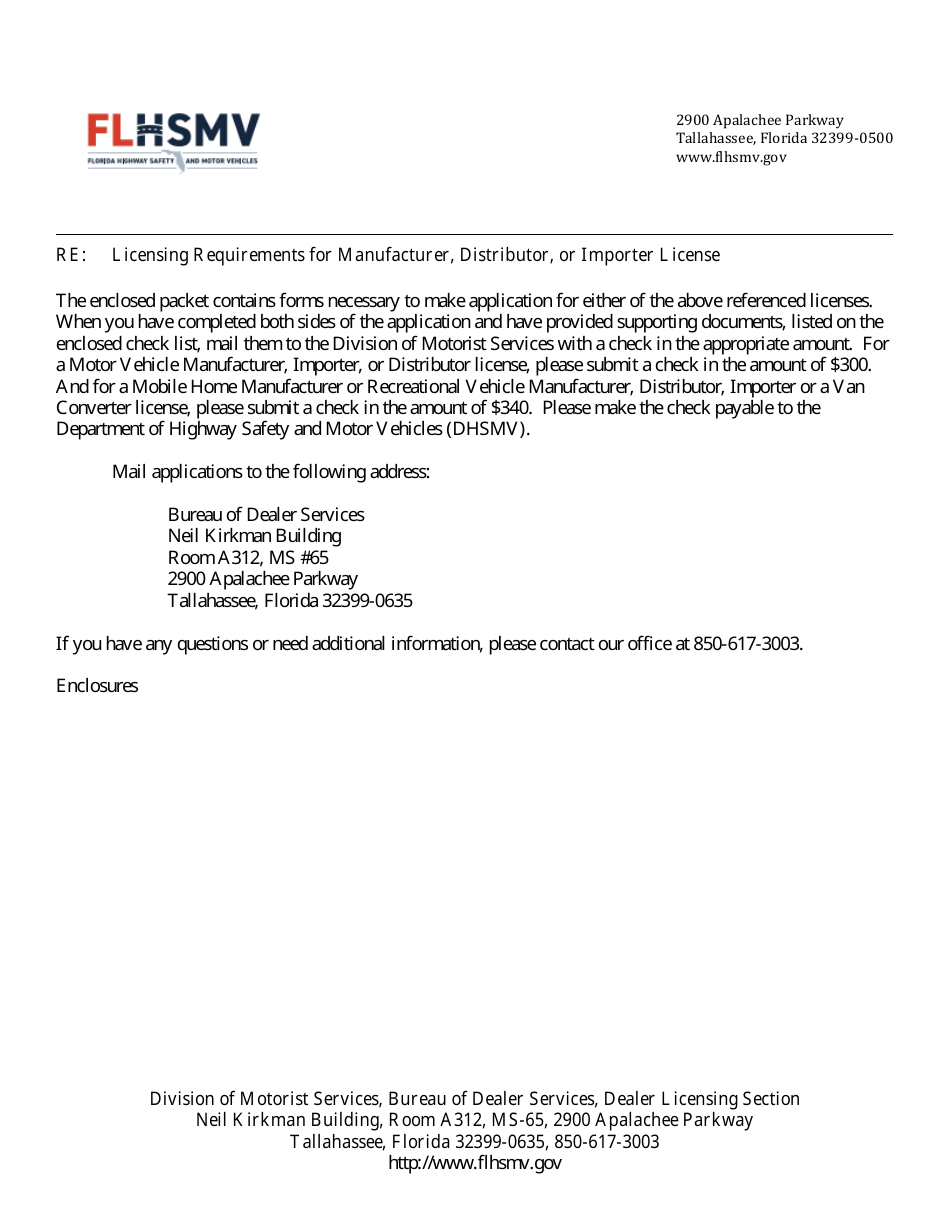Form HSMV84256 Application for a License as a Motor Vehicle or Recreational Vehicle Manufacturer, Importer, or Distributor or a Mobile Home Manufacturer - Florida, Page 3