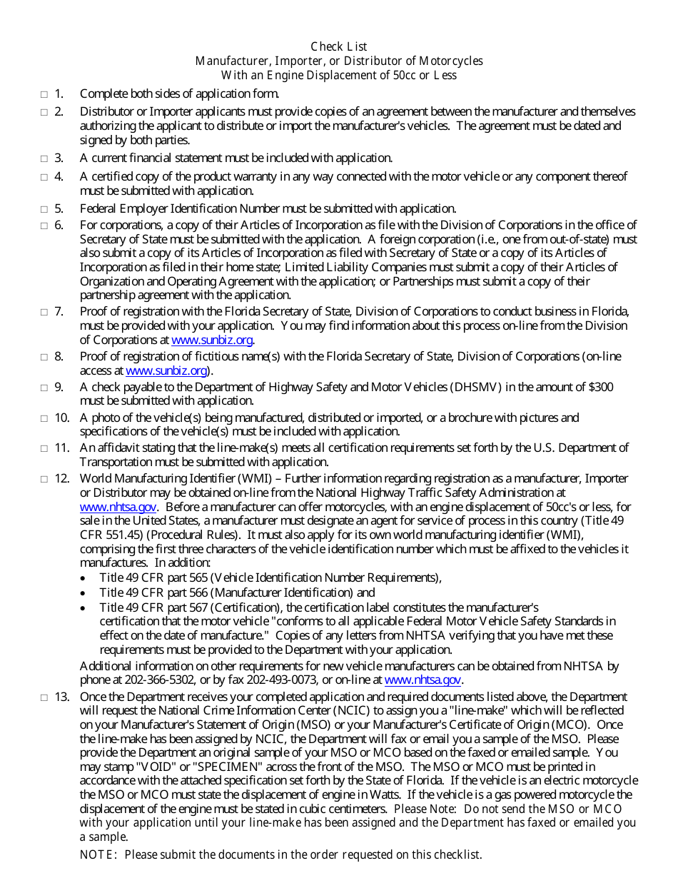 Form HSMV84256 Application for a License as a Motor Vehicle or Recreational Vehicle Manufacturer, Importer, or Distributor or a Mobile Home Manufacturer - Florida, Page 5