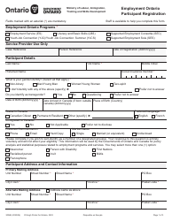 Document preview: Form 3006E Employment Ontario Participant Registration - Ontario, Canada