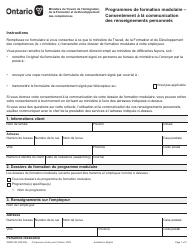 Forme ON00518F Consentement a La Communication DES Renseignements Personnels - Programmes De Formation Modulaire - Ontario, Canada (French)