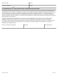 Forme ON00518F Consentement a La Communication DES Renseignements Personnels - Programmes De Formation Modulaire - Ontario, Canada (French), Page 2
