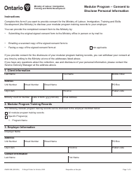 Form ON00518E Consent to Disclose Personal Information - Modular Program - Ontario, Canada