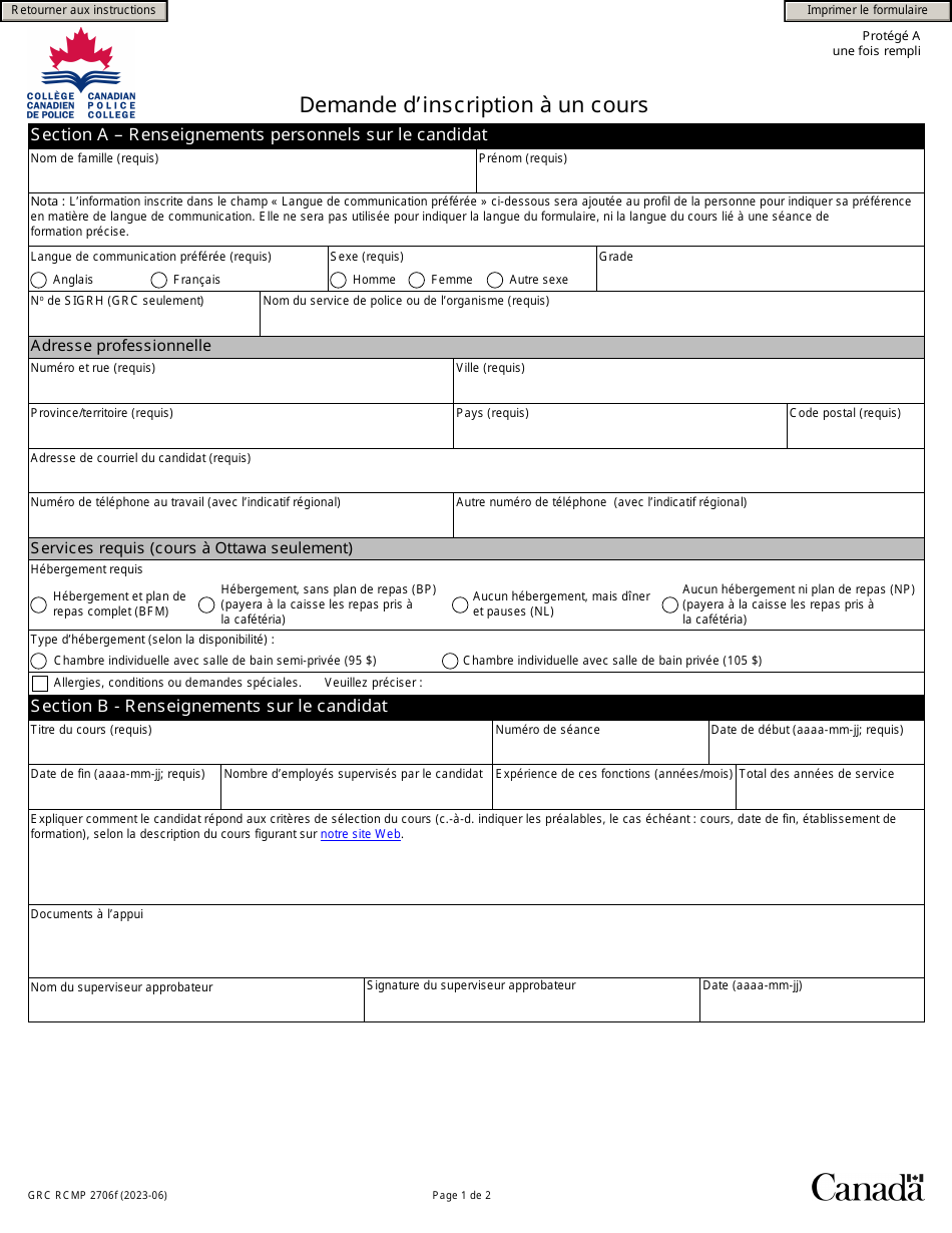 Forme GRC RCMP2706 Demande Dinscription a Un Cours - Canada (French), Page 3