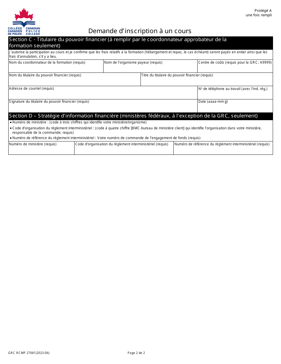 Forme GRC RCMP2706 Demande Dinscription a Un Cours - Canada (French), Page 4
