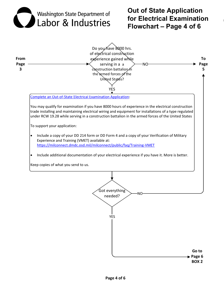 Form F626-009-000 Out of State Application for Electrical Examination - Washington, Page 4