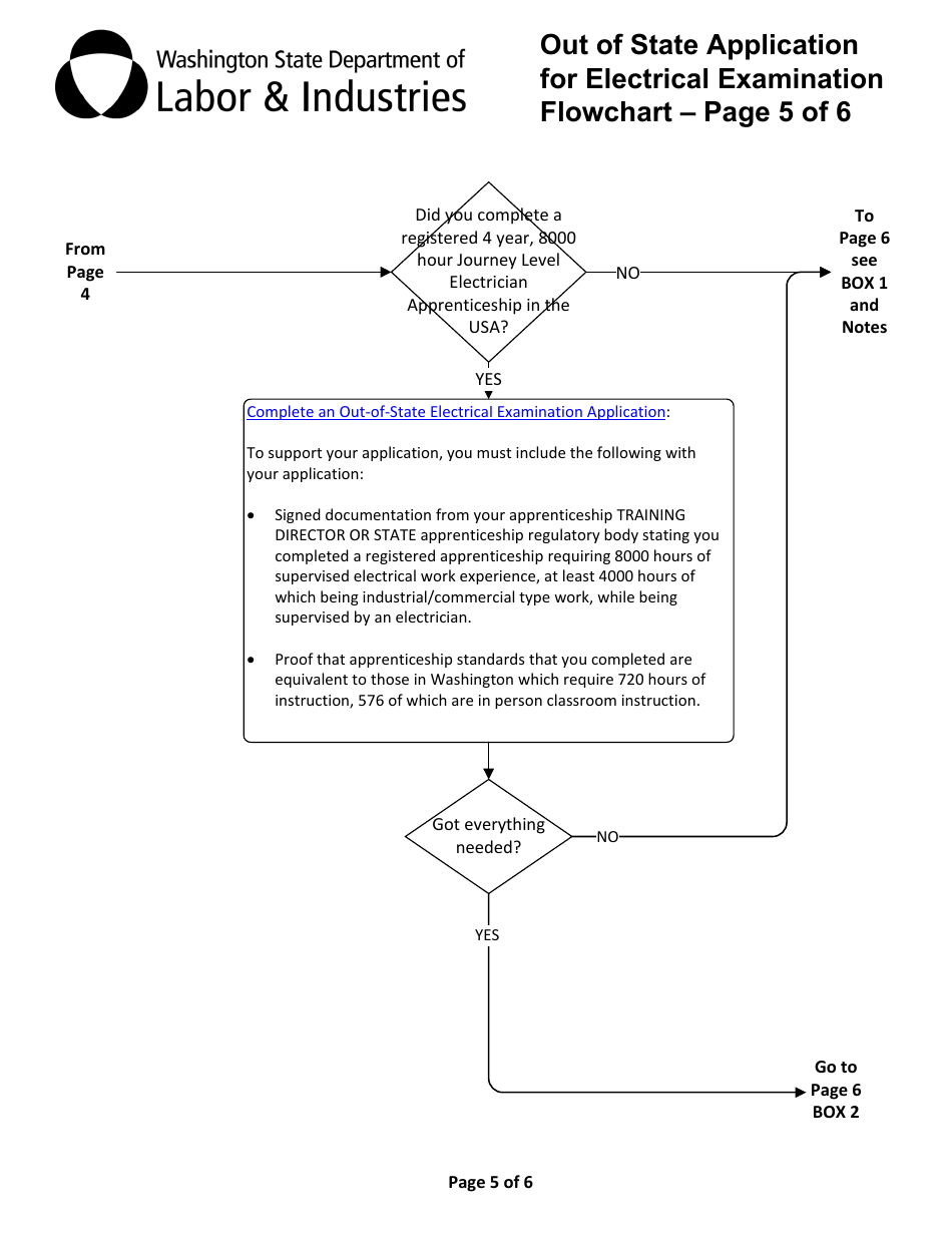 Form F626-009-000 Out of State Application for Electrical Examination - Washington, Page 5
