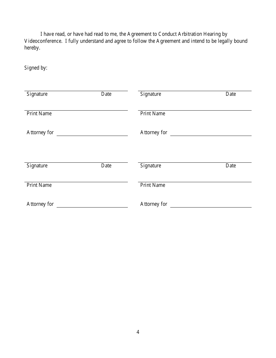 Agreement to Conduct Arbitration Hearing by Videoconference - Luzerne County, Pennsylvania, Page 4