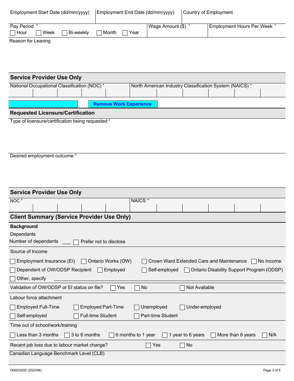 Form ON00320E Ontario Bridge Training Program Participant Registration - Ontario, Canada, Page 3