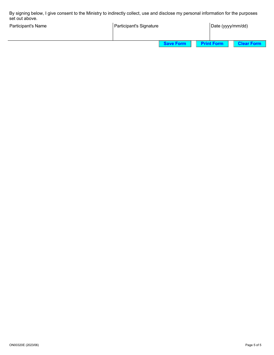 Form ON00320E Ontario Bridge Training Program Participant Registration - Ontario, Canada, Page 5