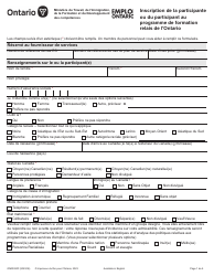 Document preview: Forme ON00320F Inscription De La Participante Ou Du Participant Au Programme De Formation Relais De L'ontario - Ontario, Canada (French)