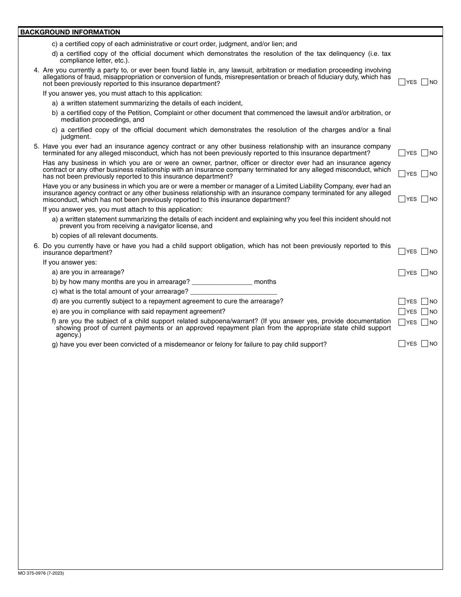 Form MO375-0976 Application for Navigator License Renewal - Missouri, Page 2