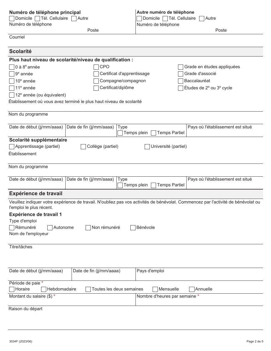 Forme 3034F Competences+ Ontario Inscription Du Participant - Ontario, Canada (French), Page 2