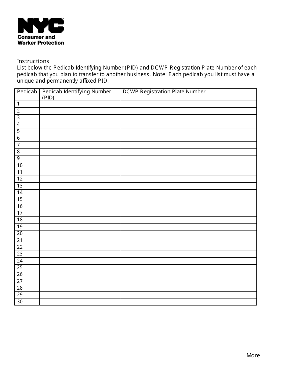 Transfer of Pedicab Registration Plates Affirmation - New York City, Page 2