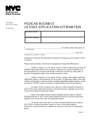 Document preview: Pedicab Business License Application Affirmation - New York City