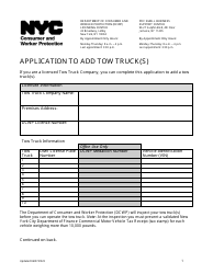 Document preview: Application to Add Tow Truck(S) - New York City