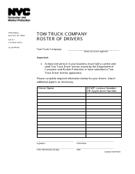 Document preview: Tow Truck Company Roster of Drivers - New York City