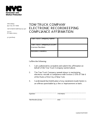 Document preview: Tow Truck Company Electronic Recordkeeping Compliance Affirmation - New York City