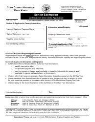 Document preview: Senior Exemption Certificate of Error (C/E) Application - Cook County, Illinois
