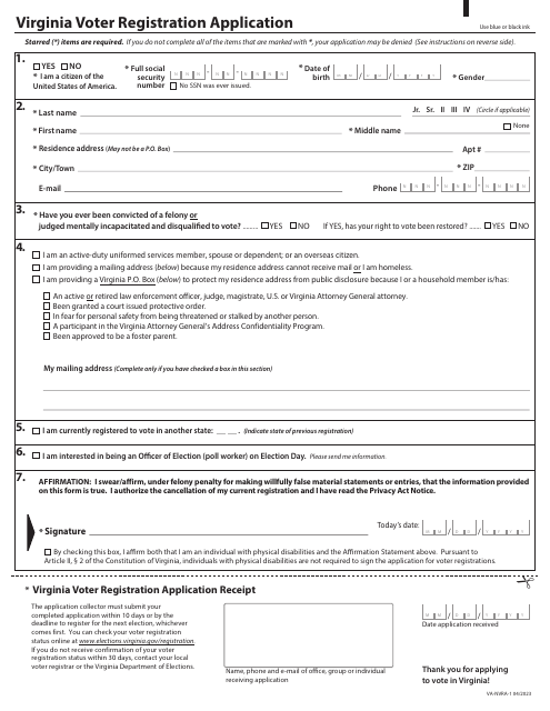 Form VA-NVRA-1 Virginia Voter Registration Application - Virginia