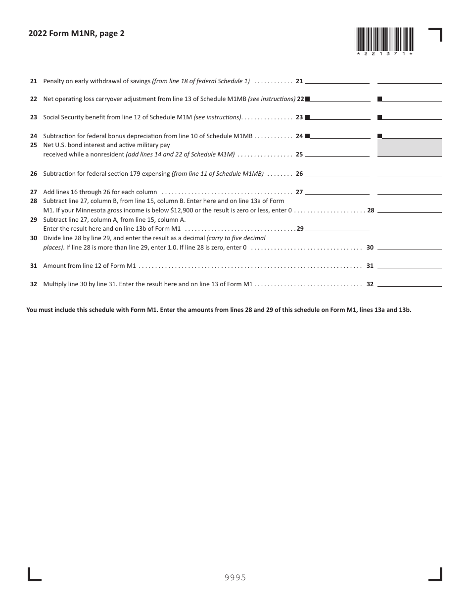 Schedule M1NR Nonresidents / Part-Year Residents - Minnesota, Page 2