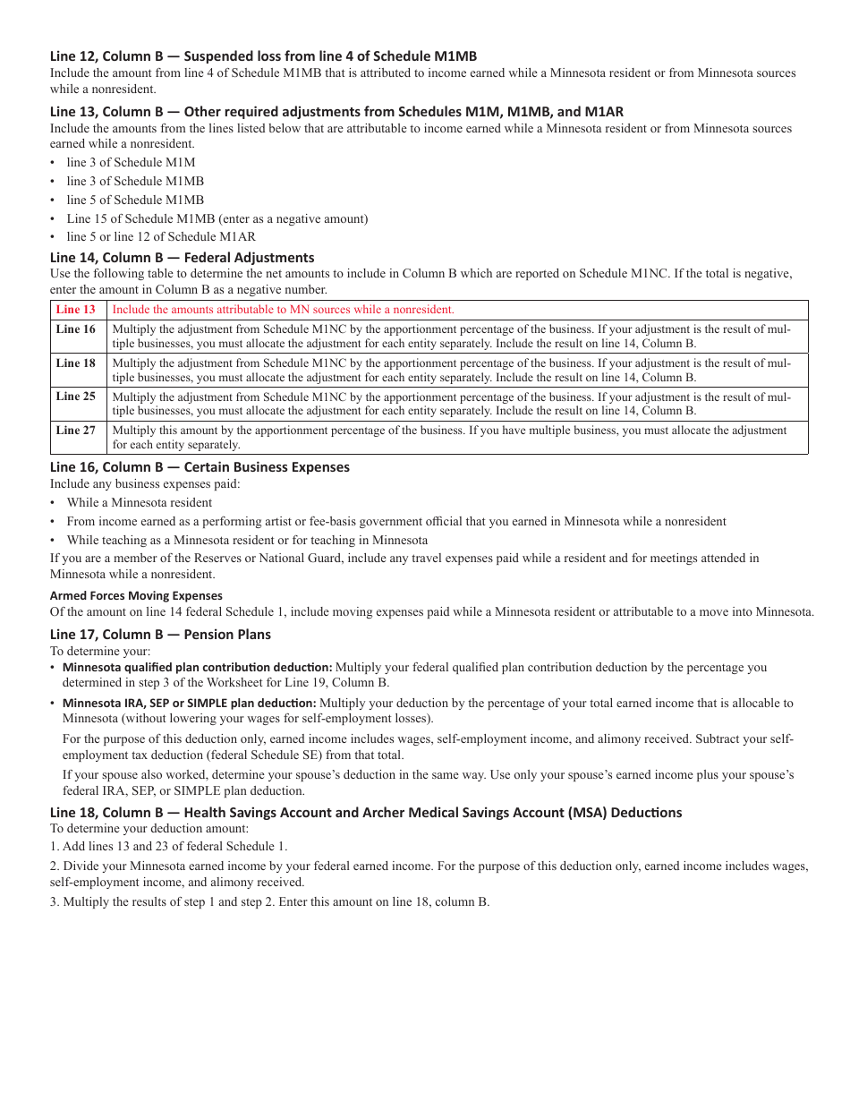 Schedule M1NR Nonresidents / Part-Year Residents - Minnesota, Page 5