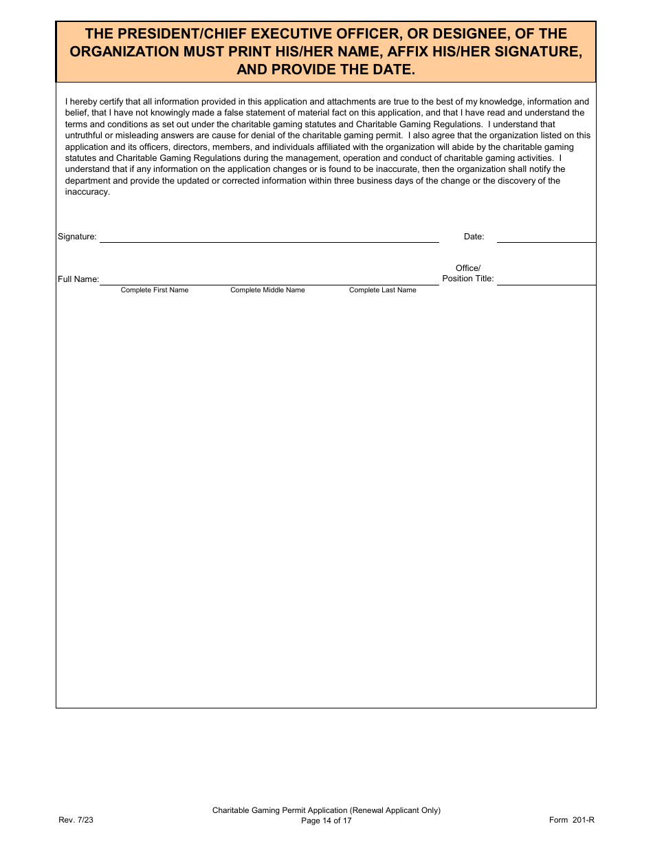 Form 201-R Charitable Gaming Permit Application (Renewal Applicant Only) - Virginia, Page 14