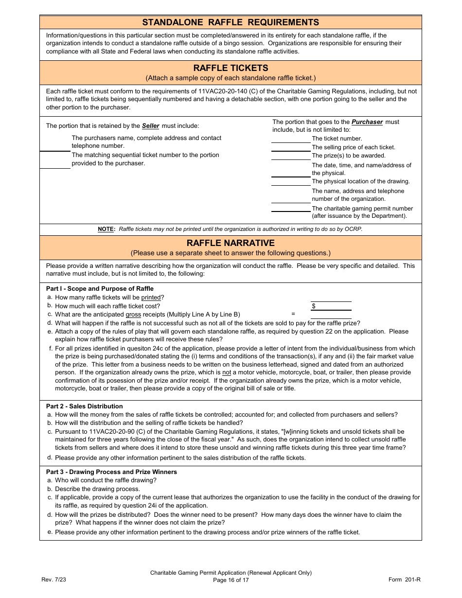 Form 201-R Charitable Gaming Permit Application (Renewal Applicant Only) - Virginia, Page 16