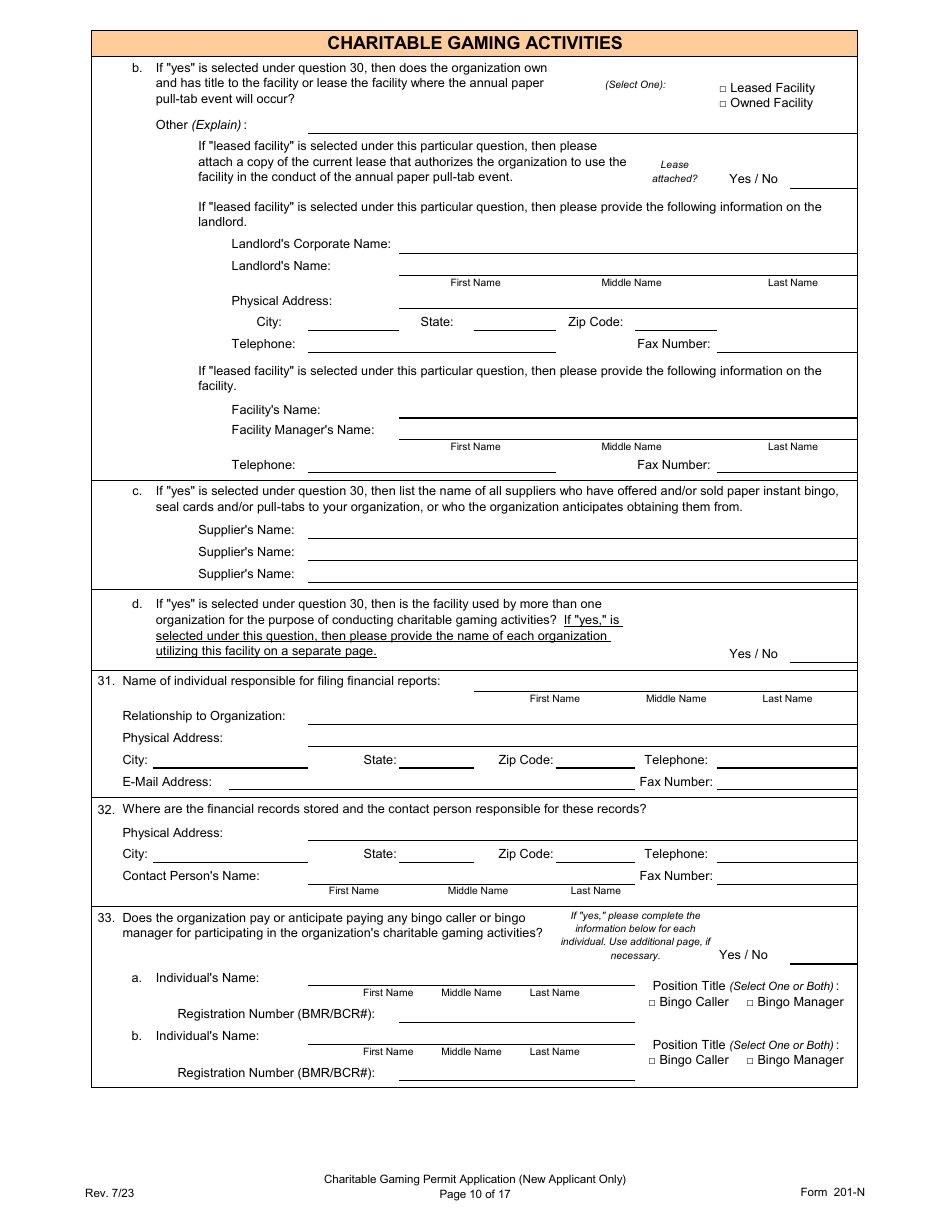 Form 201-N Download Printable PDF or Fill Online Charitable Gaming ...