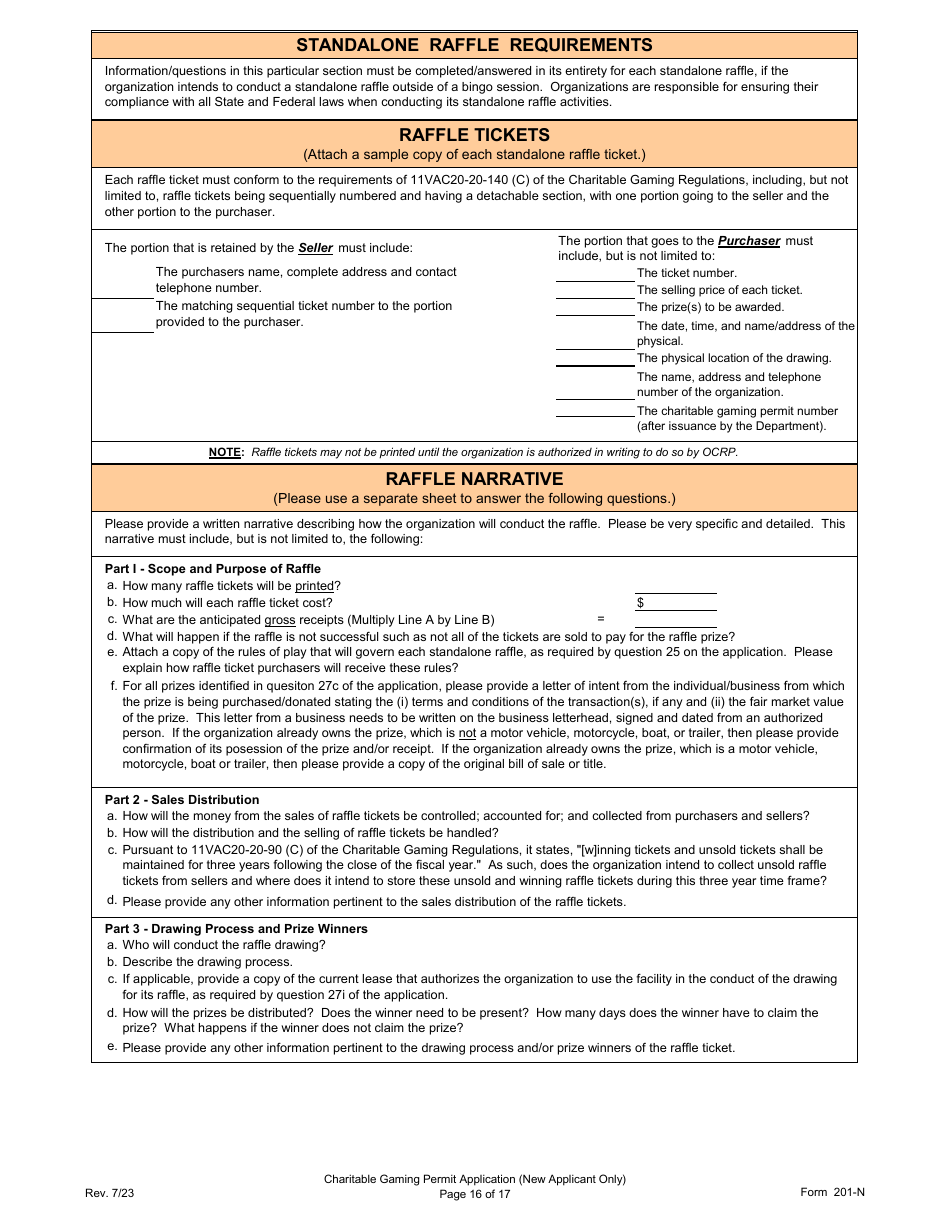 Form 201-N Charitable Gaming Permit Application (New Applicant Only) - Virginia, Page 16